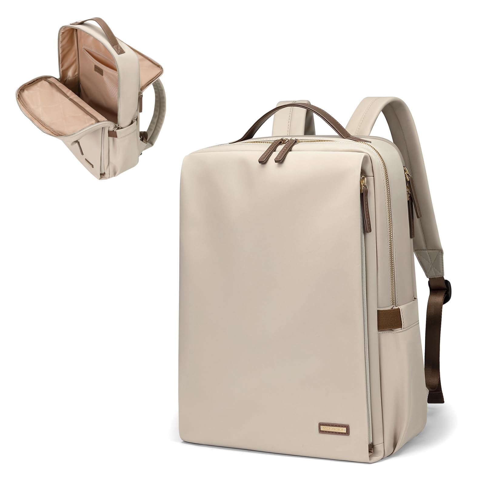 GOLF SUPAGS Stylish Laptop Backpack for Women Airline Approved Perfect for Work College and Travel Multi-Functional Casual Daypack Fits 15.6 Inch Notebook (Apricot)