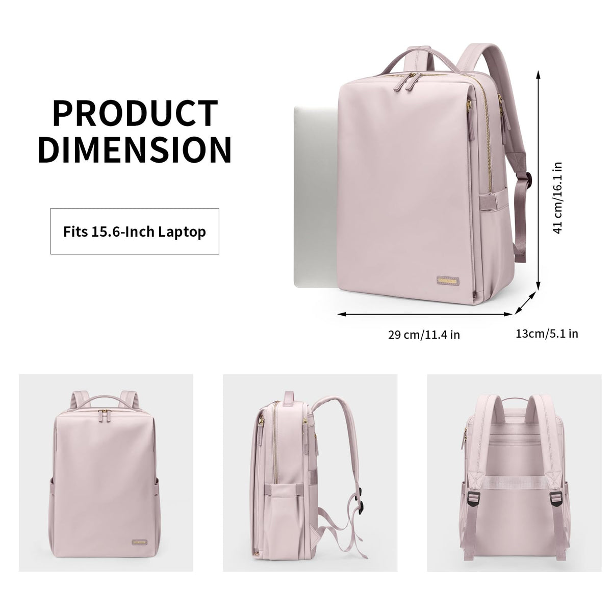 GOLF SUPAGS Stylish Laptop Backpack for Women Airline Approved Perfect for Work College and Travel Multi - Functional Casual Daypack Fits 15.6 Inch Notebook (Pinkish Grey)