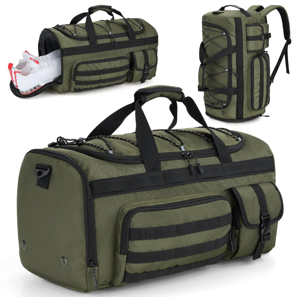Gonex 45L Duffel Bag for Men, 3 in 1 Convertible Carry Gym Duffle with Shoe Compartment, Tactical Gear Loops, Water-Repellent Lining, Workout & Travel Bag (Army Green)