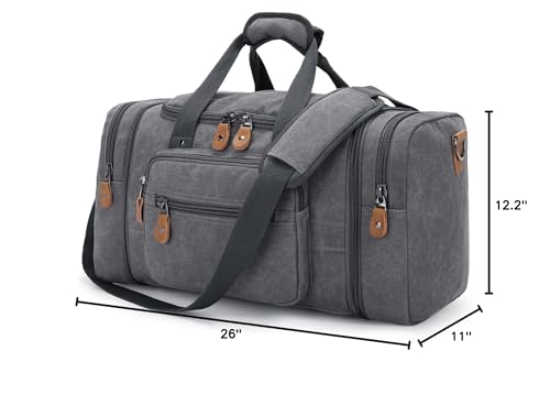 Gonex Canvas Duffle Bag for Travel, 60L Duffel Overnight Weekend Bag (Gray)