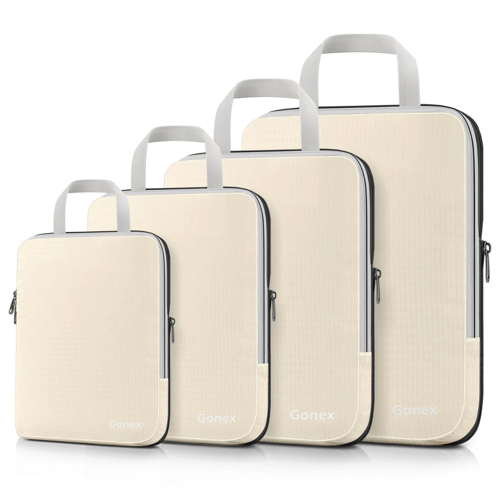 Gonex Compression Packing Cubes, 4pcs Expandable Storage Travel Luggage Bags Organizers (Cream)