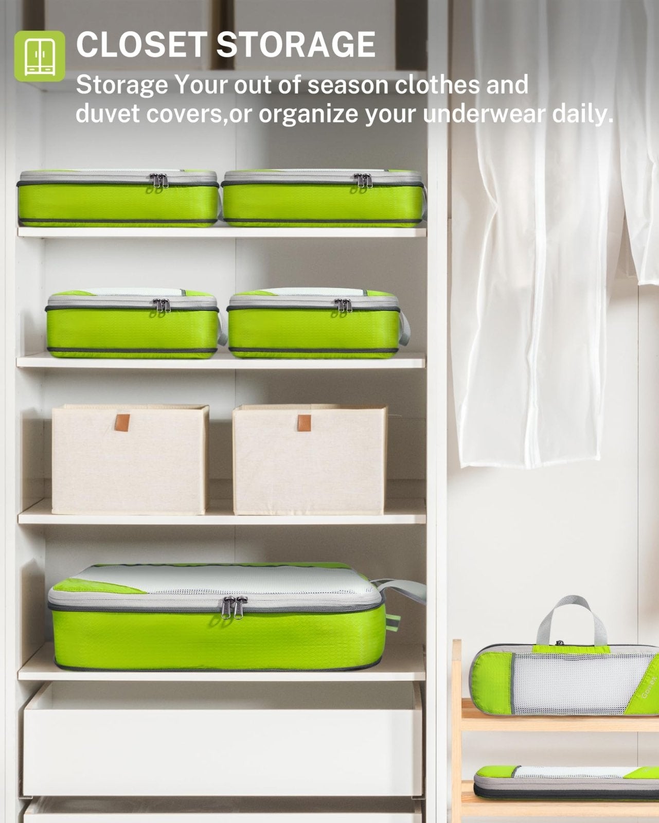 Gonex Compression Packing Cubes Mesh Organizers L+M+S+XS+Slim+Laundry Bag Green