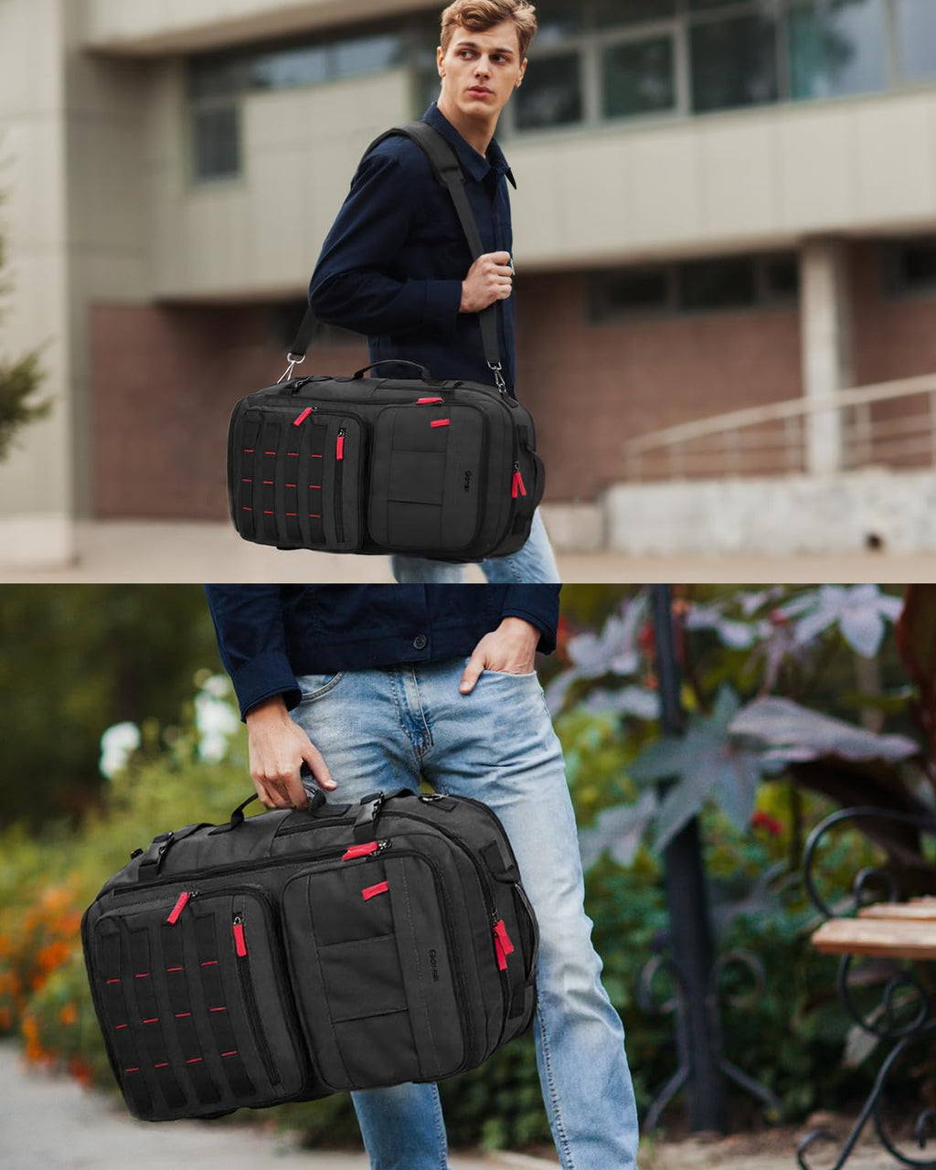 Gonex Travel Backpack, Large Carry - On Nylon Duffle Bag, 3 - in - 1 Convertible Laptop Bag for Men & Women, Durable for Work & Weekend Travel (Black)