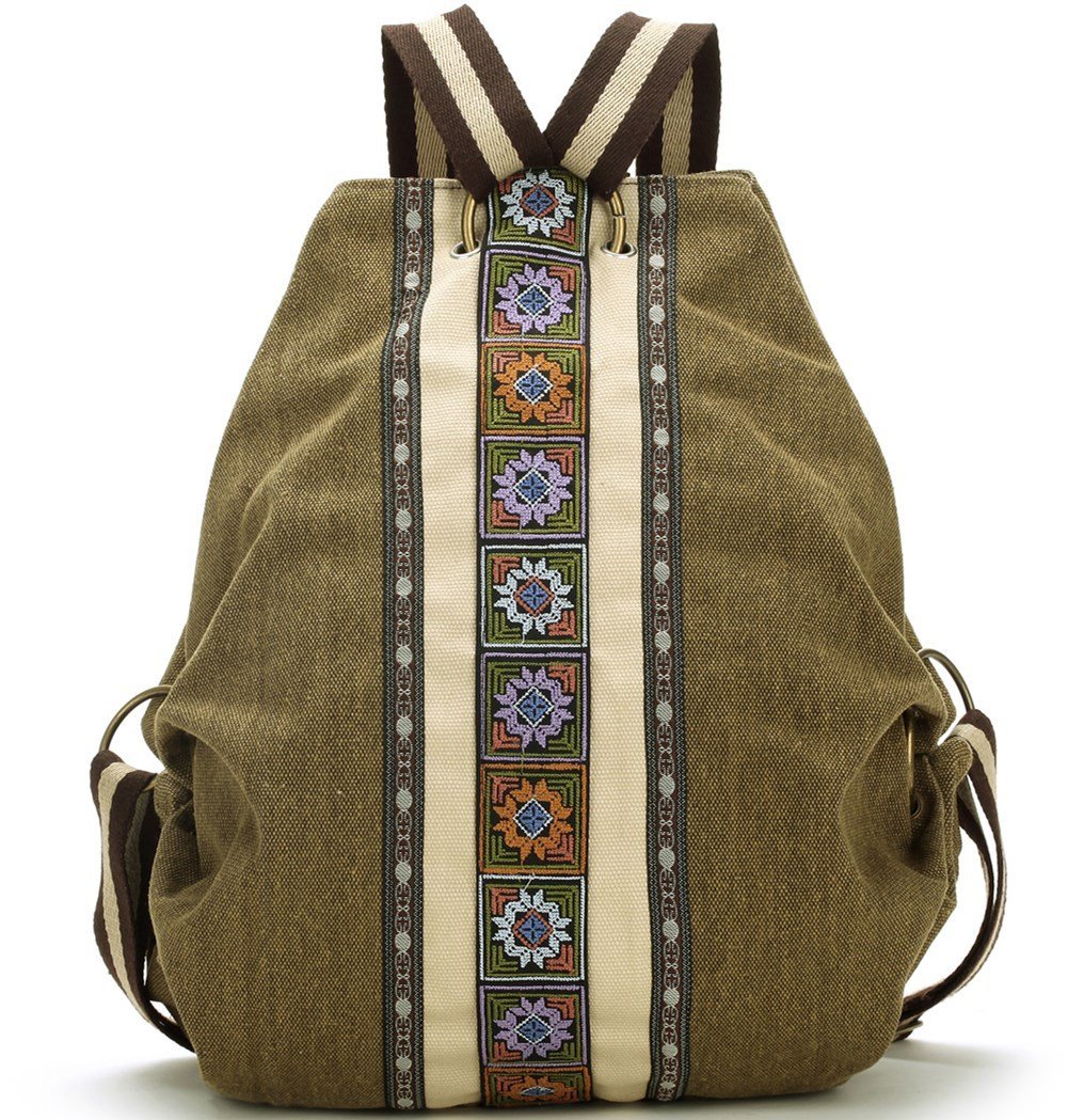 Goodhan Women Canvas Backpack Daypack Casual Shoulder Bag, Vintage Heavy-duty Anti-theft Travel Backpack