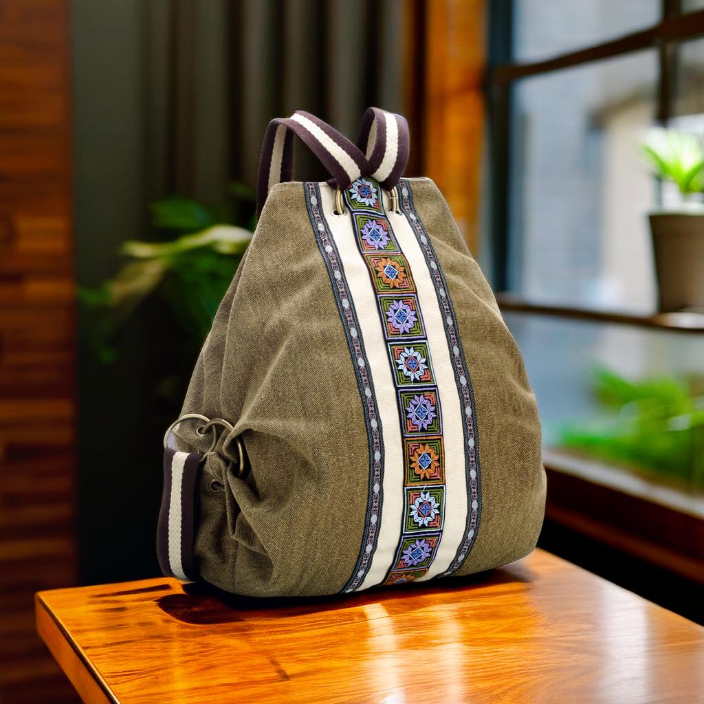 Goodhan Women Canvas Backpack Daypack Casual Shoulder Bag, Vintage Heavy - duty Anti - theft Travel Backpack
