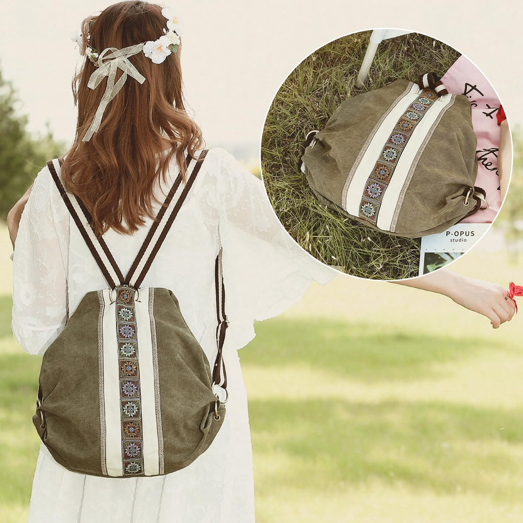 Goodhan Women Canvas Backpack Daypack Casual Shoulder Bag, Vintage Heavy - duty Anti - theft Travel Backpack