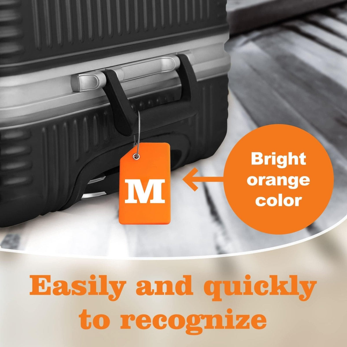 Gostwo 8 Pack Luggage Tags for Suitcases, 26 Initial Letter Travel Luggage Baggage Identification Labels ID Tags Fully Bendable Tags with Stainless Steel Loop (Letter M, Colorful)