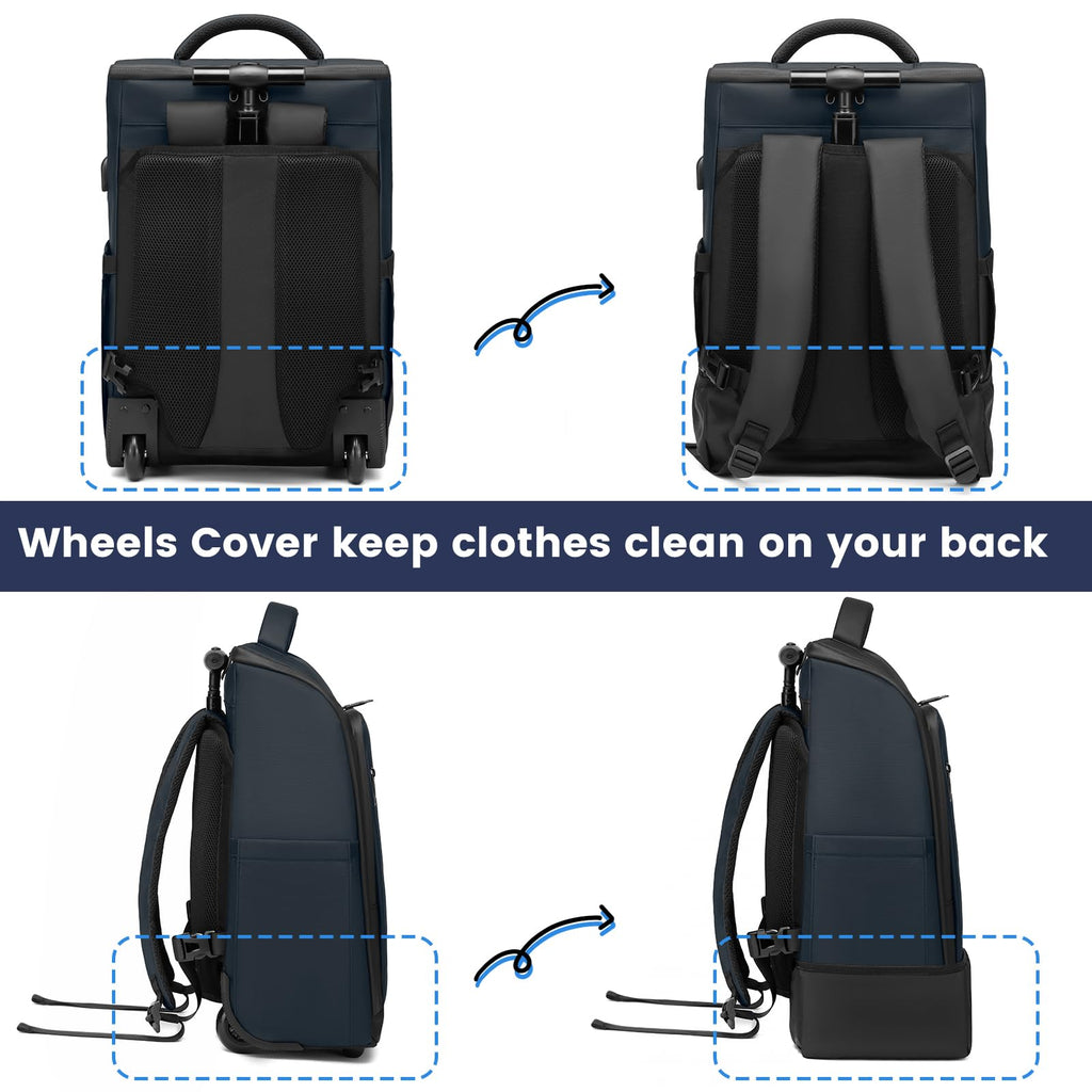 GOTECH Rolling Backpack Waterproof Commuter Backpack with Wheels for Business, Laptop Compartment for 15.6 - Inch Laptop, Wheeled Carry - On Bag for Adults