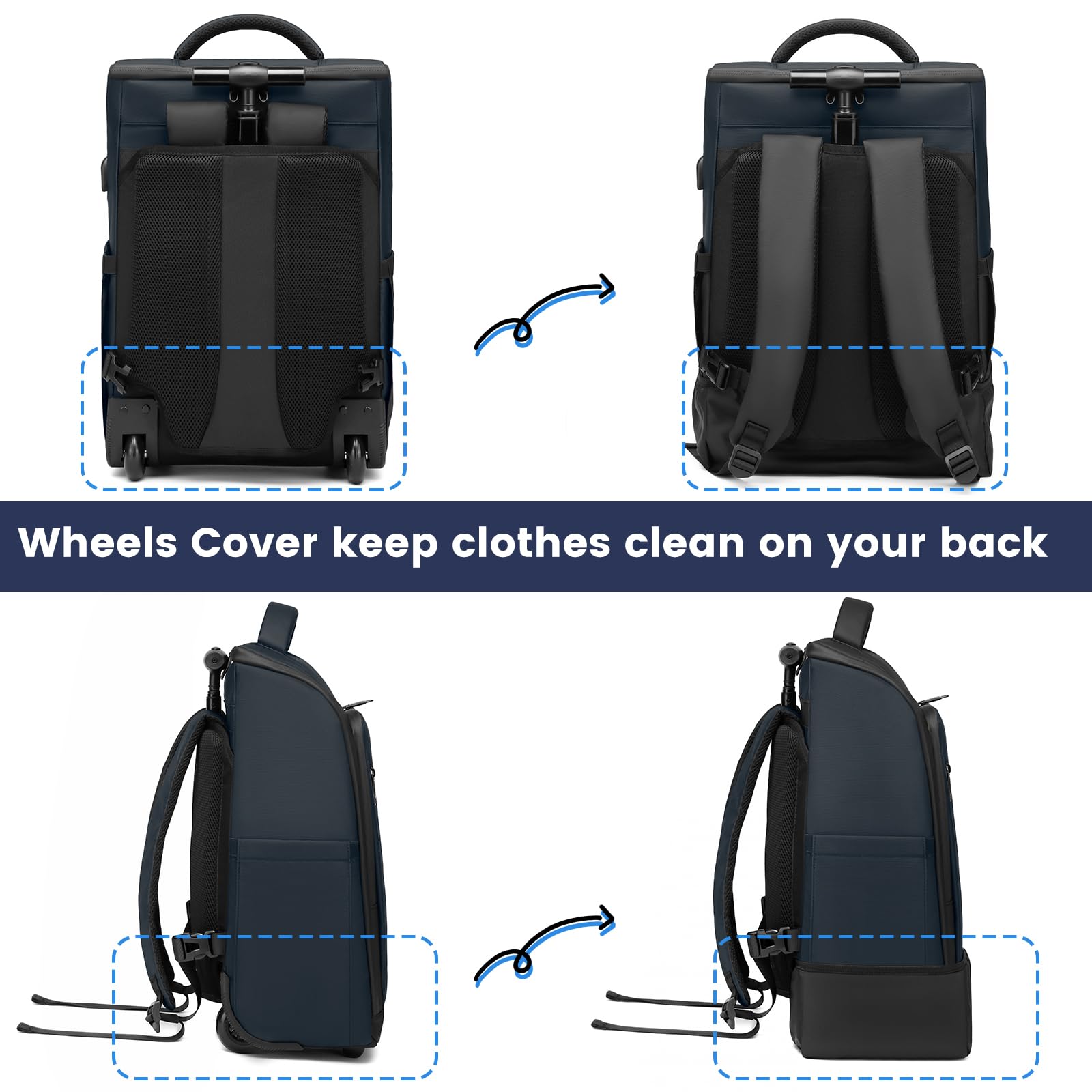 GOTECH Rolling Backpack Waterproof Commuter Backpack with Wheels for Business, Laptop Compartment for 15.6 - Inch Laptop, Wheeled Carry - On Bag for Adults