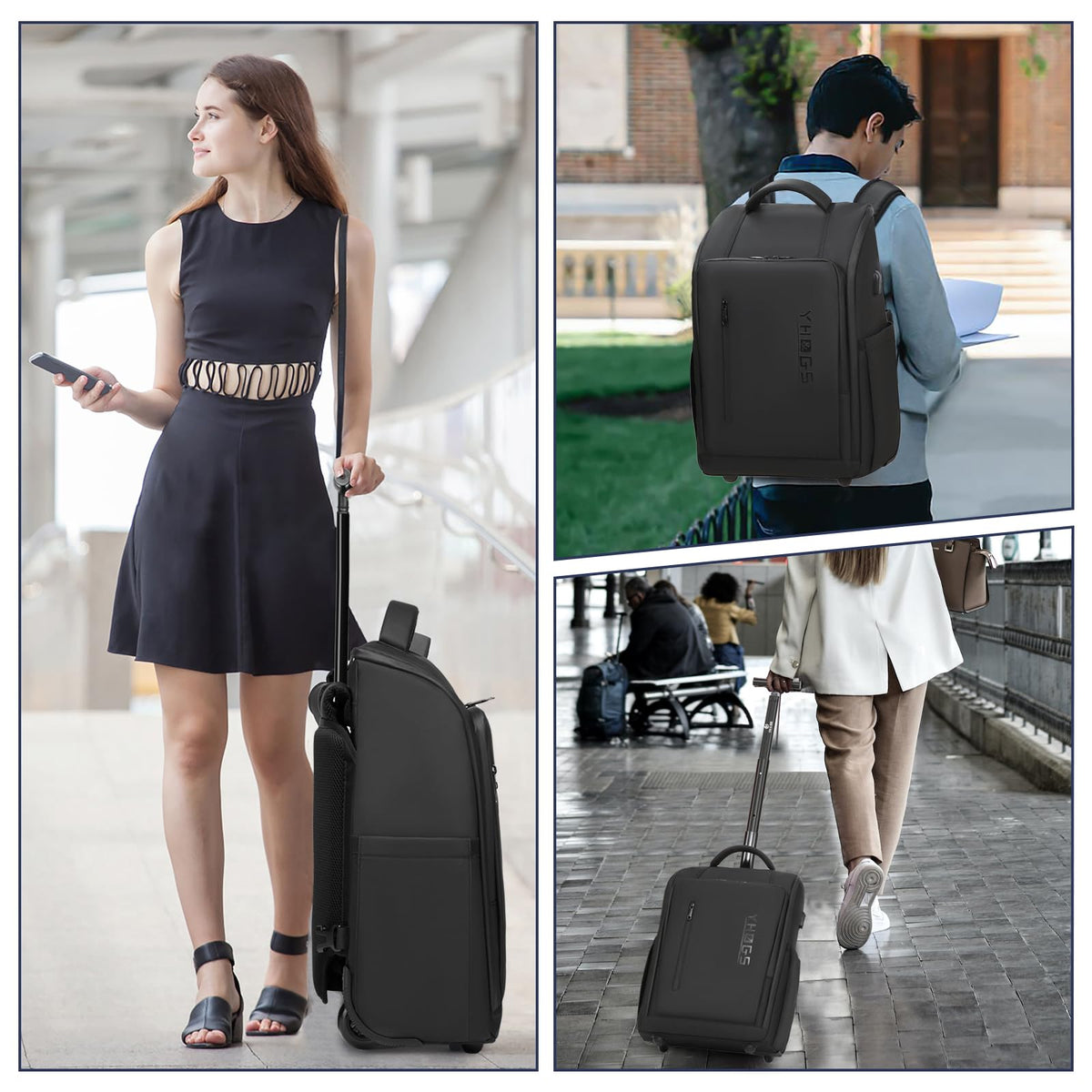 GOTECH Rolling Backpack with Wheels，Waterproof Wheeled Backpack with USB Ports, Travel Laptop Backpack for 15.6 - Inch Laptop, Carry - On Luggage for Business Travel College Work Bag