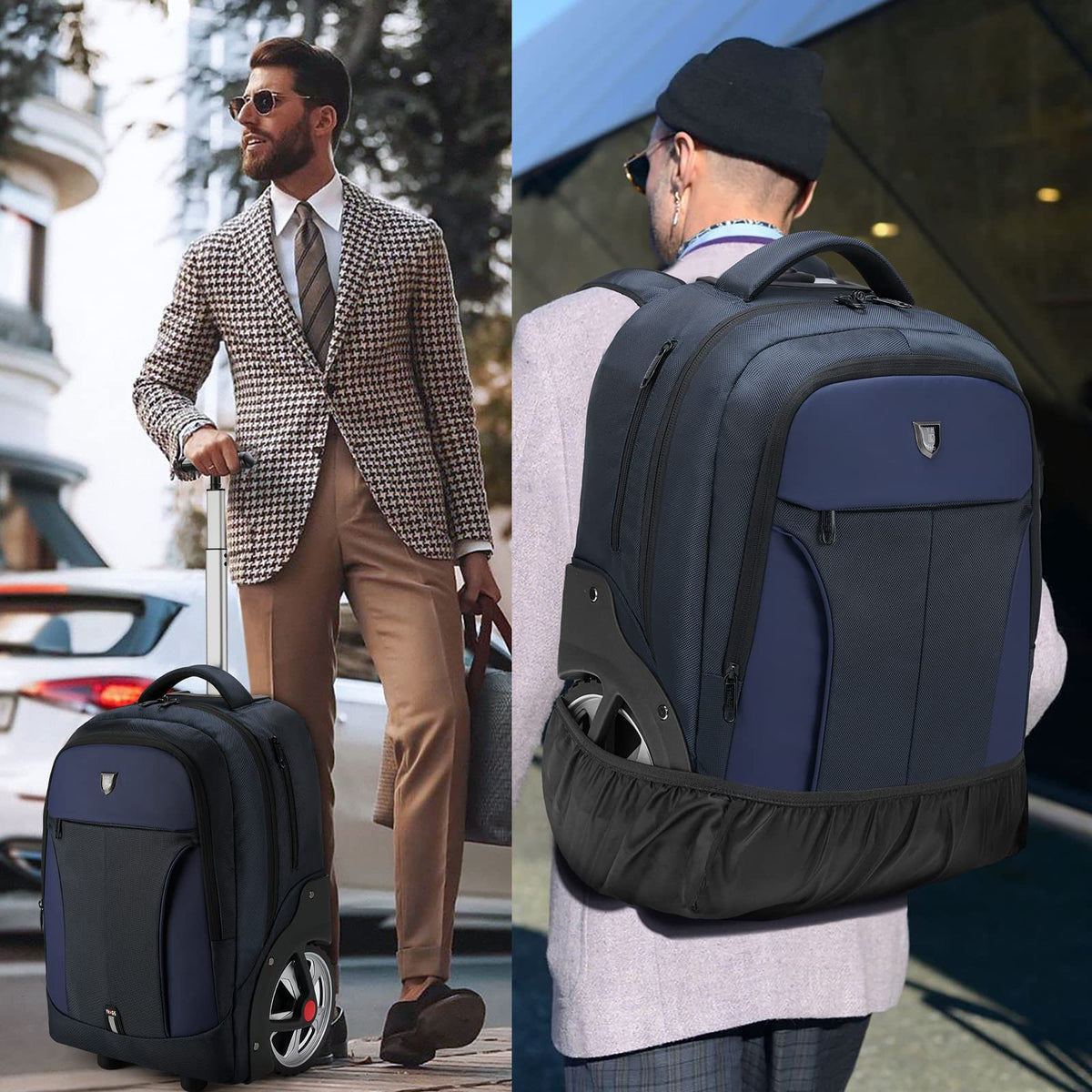 GOTECH Rolling Backpack,Waterproof Backpack with Wheels for Business and Travel Commuter, Carry on Backpack with Laptop Compartment, Fit 17 Inch Laptop, Wheeled Backpack for Adults