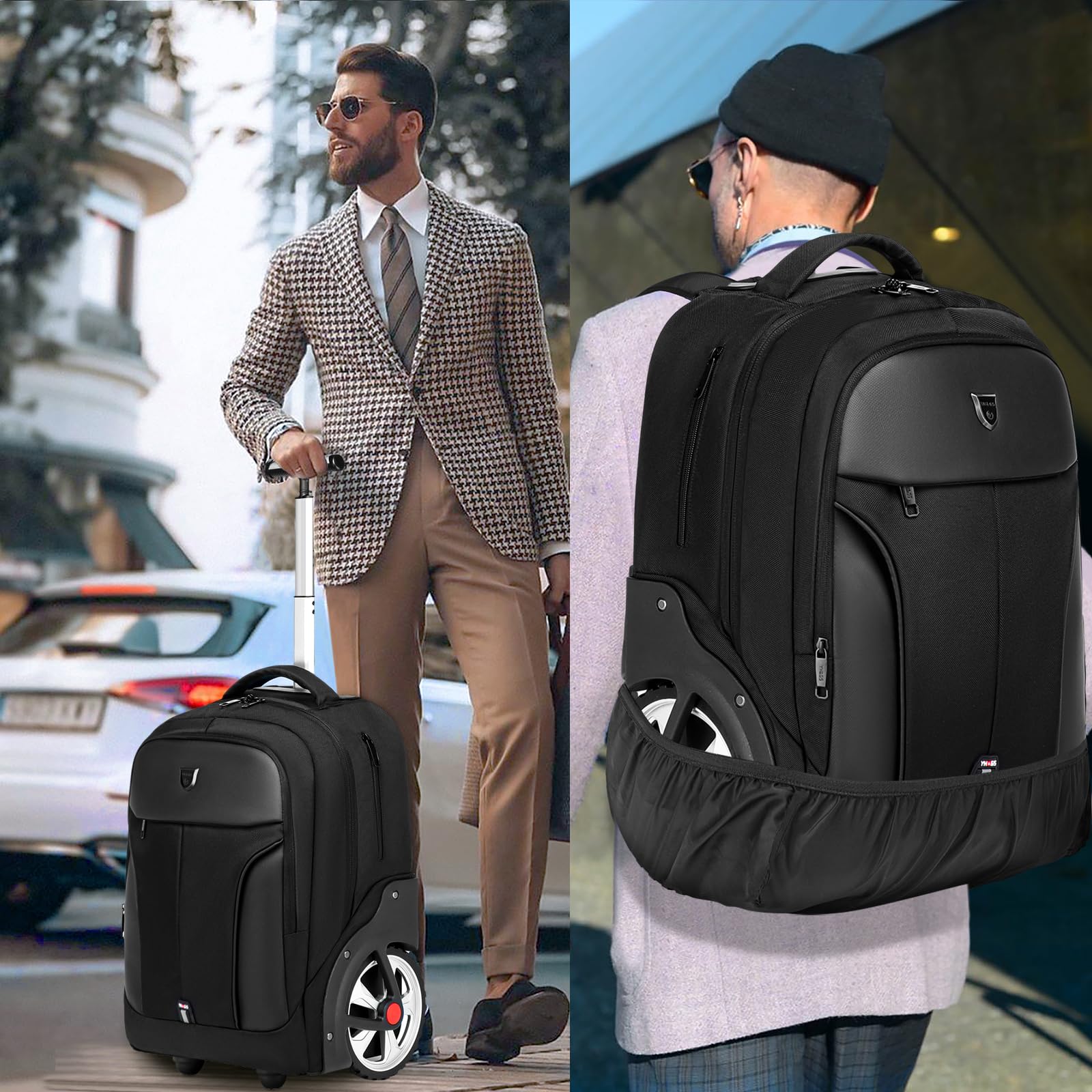 GOTECH Rolling Backpack,Waterproof Backpack with Wheels for Business and Travel Commuter, Carry on Backpack with Laptop Compartment, Fit 17 Inch Laptop, Wheeled Backpack for Adults