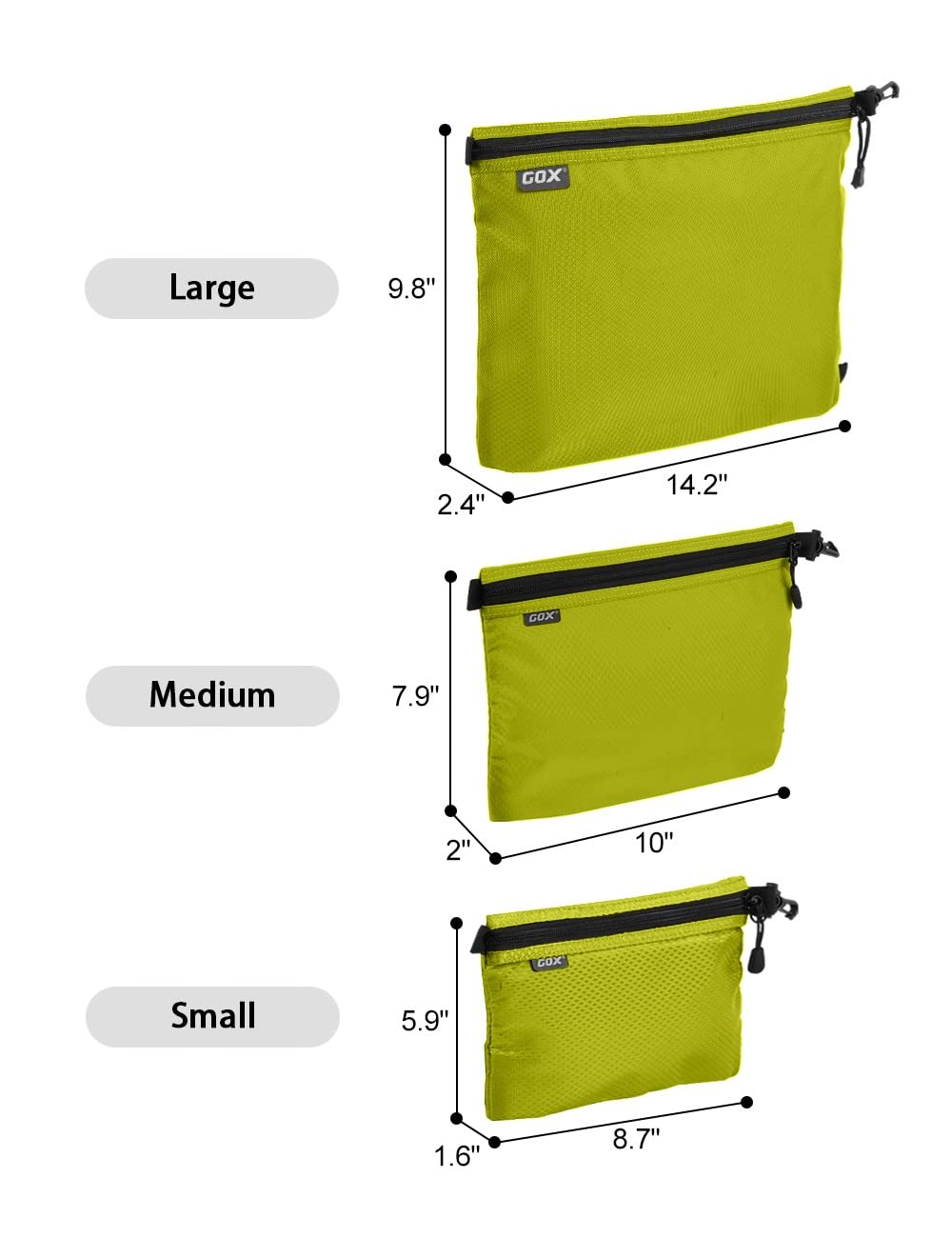 GOX 3 Pack Travel Toiletry Bag for Men Carry On Packing Organizer Zipper Pouch Portable Cosmetic Pouch Accessory Document Electronics (Green)
