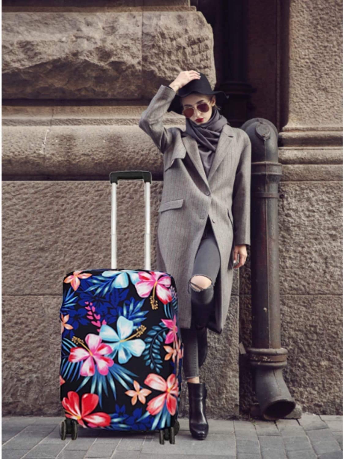 GOXUNYUAN Suitcase Cover, Carry on Luggage Cover Protector - Travel Elastic Spandex Luggage Covers Fits 29 30 Inch Flower
