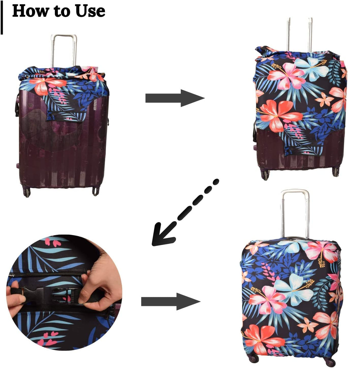 GOXUNYUAN Suitcase Cover, Carry on Luggage Cover Protector - Travel Elastic Spandex Luggage Covers Fits 29 30 Inch Flower