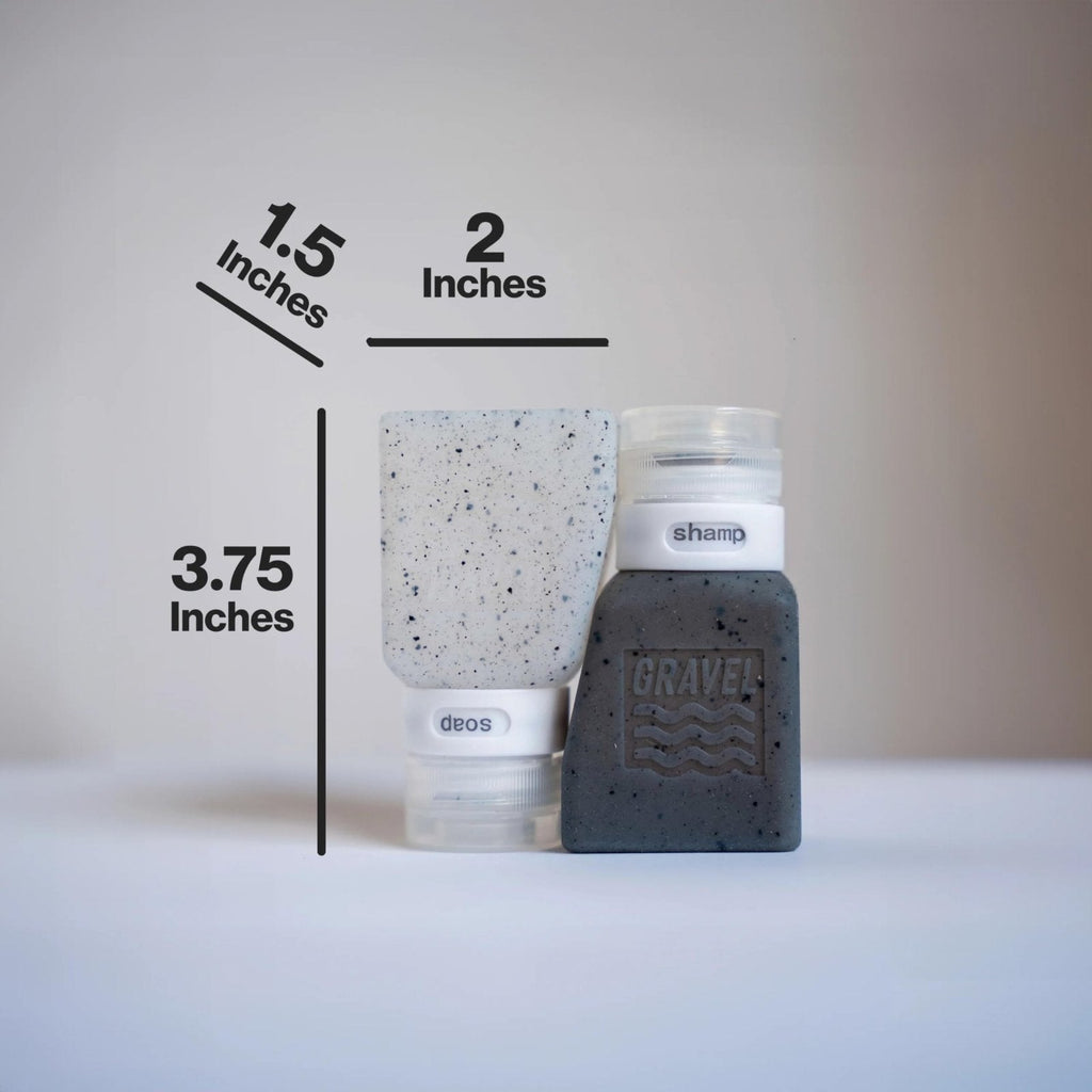 Gravel Silicone Travel Bottles for Toiletries 3oz (2 - Pack) – Leakproof, BPA - Free, TSA Approved Travel Bottles with Label System for Shampoo, Conditioner, and Liquid Toiletries (Clear & Gray)