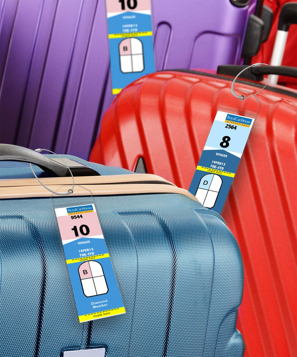 GreatShield Cruise Luggage Tag Holder (8 Pack) Cruise Tag Holder with Zip Seal & Steel Loops, Weather Resistant PVC Pouch for Royal Caribbean and Celebrity Cruise Line