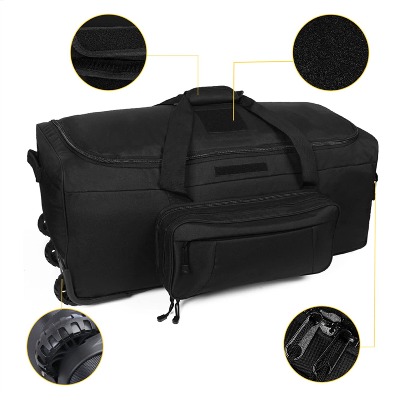 Greencity Duffel Bag Wheels Rolling Deployment Wheeled Military Suitcase Heavy - Duty Extra large deployment bag Capacity 32 Inch，Black