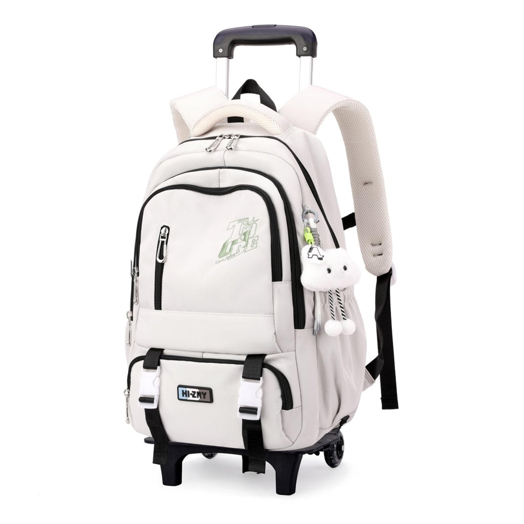 GRUOTEIS Girls Boys Rolling Backpack, Elementary Middle School Kids Bookbag Roller Backpack for Boys Girls with 2 Wheels, White