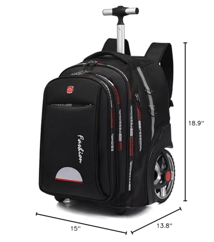 GUANGJUYUAN Rolling Backpack for Adults, 22 Inch Backpack with Wheels for Business, College Student and Travel Commuter, Waterproof Wheeled Backpack (black)
