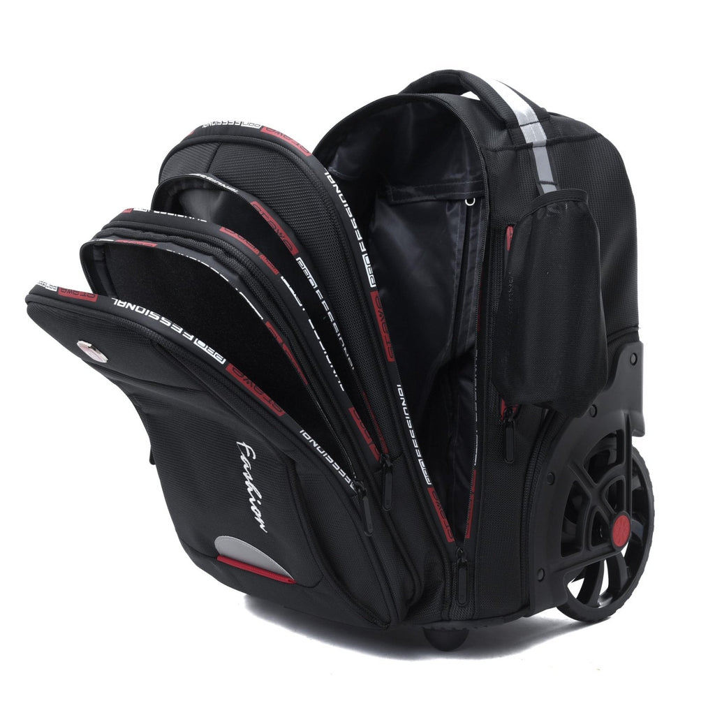 GUANGJUYUAN Rolling Backpack for Adults, 22 Inch Backpack with Wheels for Business, College Student and Travel Commuter, Waterproof Wheeled Backpack (black)