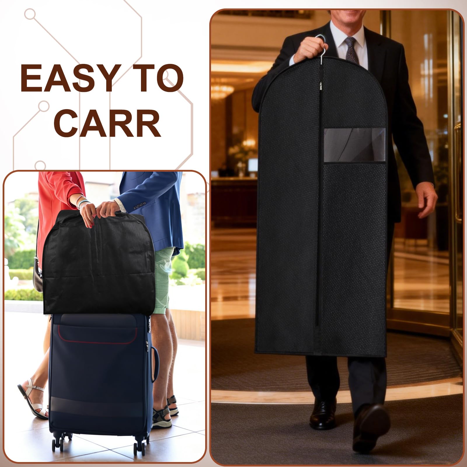 Guirnd Hanging Garment Bag, 45 Inch Black Garment Covers with Zipper, Garment Covers for Storage and Travel, Hanging Clothes Cover Dress Suit Bag for Clothes, Coats, Jackets(2 Packs)
