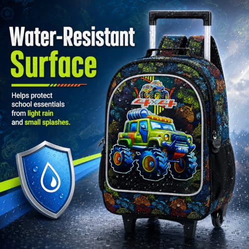 gxtvo Rolling Backpack for Boys, Roller Wheeled Bookbag - Wheeled Elementary School Bag - 3PCS Car