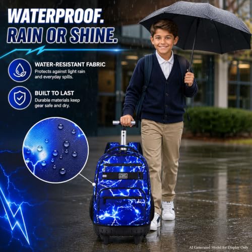 gxtvo Rolling Backpack for Men, Wheeled Bookbag with Lunch Box for Adults, Kids Water Resistant Roller School Bag for College Teens Boys Travel - Lightning Blue