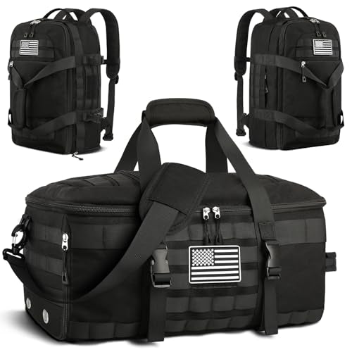 Gym Bags for Men Women, Carry On Luggage 22x14x9 Airline Approved, Tactical Duffle Bag with Shoe Compartment, 3 in 1 Carry on Travel Backpack with Wet Pocket, Weekender Overnight Bag, Black