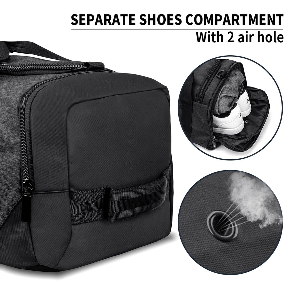 Gym Duffle Bag Backpack Waterproof Sports Duffel Bags Travel Weekender Bag for Men Women Overnight Bag with Shoes Compartment Black - Perfect Fathers Day Gifts for Dad/Men/Husband