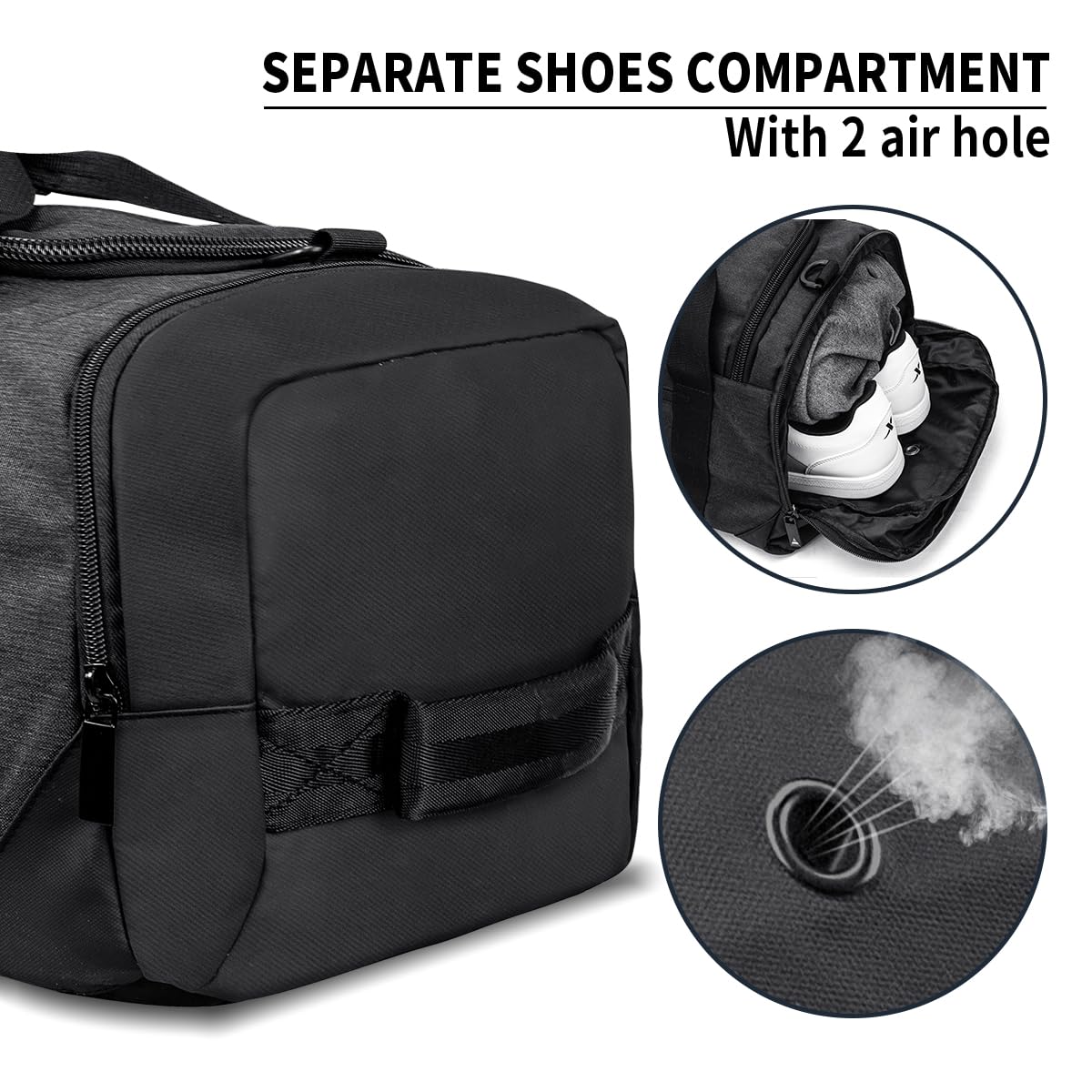 Gym Duffle Bag Backpack Waterproof Sports Duffel Bags Travel Weekender Bag for Men Women Overnight Bag with Shoes Compartment Black - Perfect Fathers Day Gifts for Dad/Men/Husband