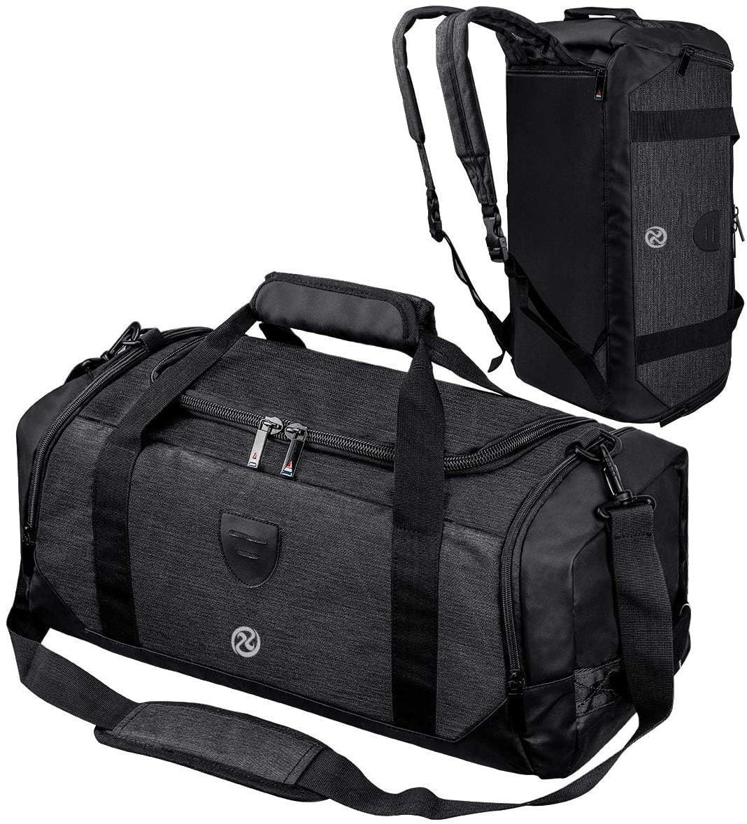 Gym Duffle Bag Backpack Waterproof Sports Duffel Bags Travel Weekender Bag for Men Women Overnight Bag with Shoes Compartment Black-Perfect Fathers Day Gifts for Dad/Men/Husband