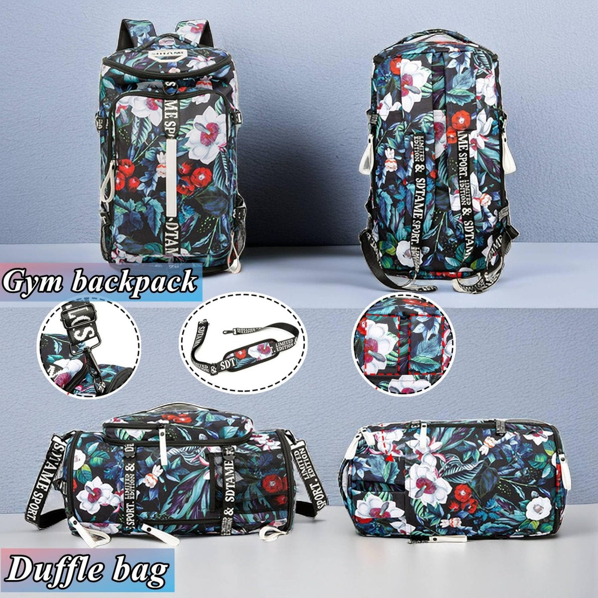 Gym Duffle Bag Backpack with Shoe Compartment,4 ways Travel Backpack for Women and Men,Multi - Functional Weekender bag with Waterproof Layer&Laptop Compartment for Fitness, Travel,Camping(Turquoise)