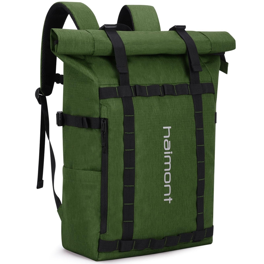 Haimont Rolltop Backpack Commuter Carry on Backpack for Women Men Water-Resistant Daypack with Multiple Pockets, 20L, Army Green