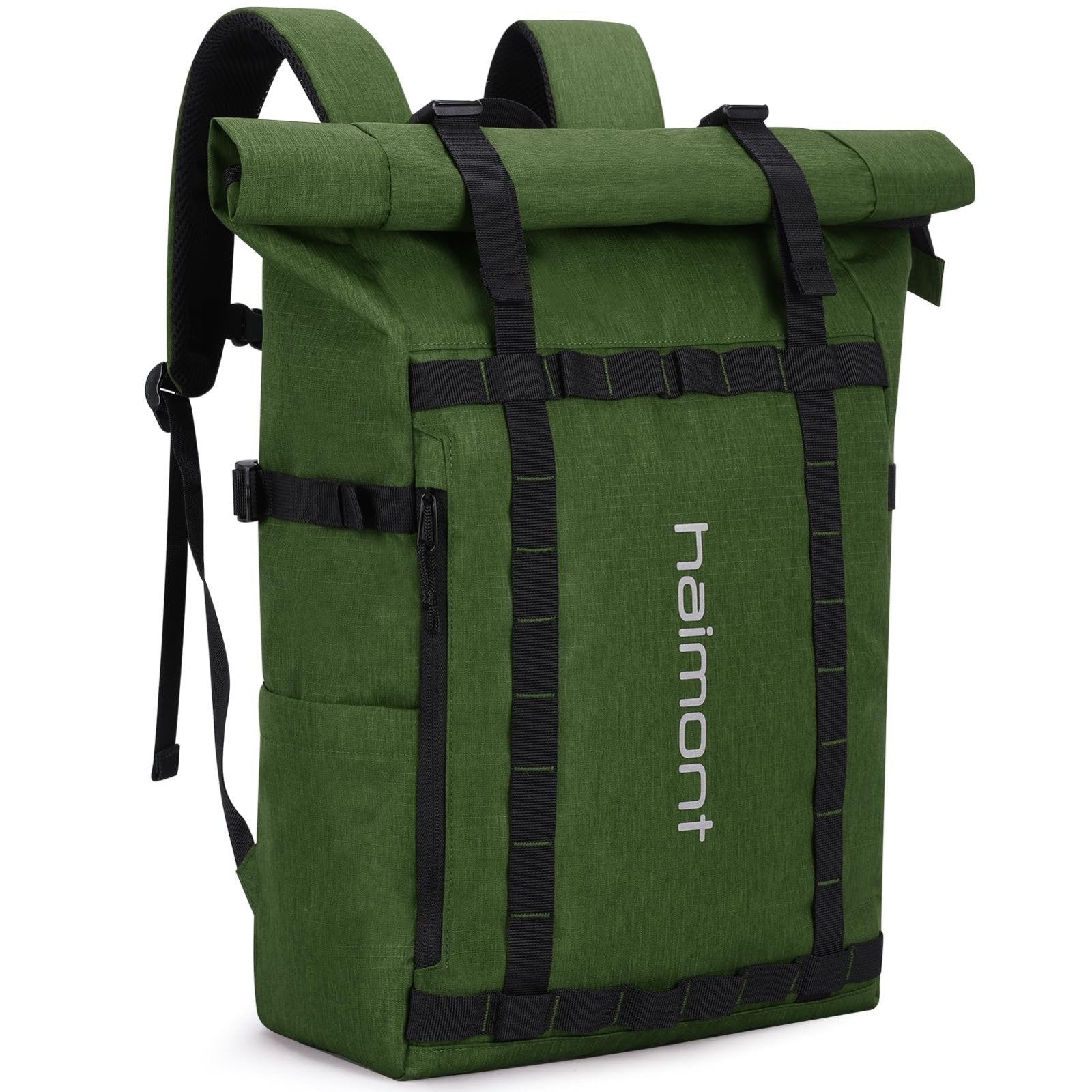 Haimont Rolltop Backpack Commuter Carry on Backpack for Women Men Water-Resistant Daypack with Multiple Pockets, 20L, Army Green