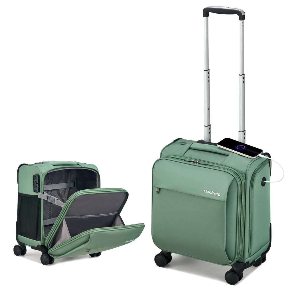 Hanke 16 Inch Underseat Carry On Luggage with Wheels Small Suitcase Softside Luggage Bags for Travel Lightweight Suitcases with Wheels Travel Luggage Personal Item for Men and Women(Forest Green)