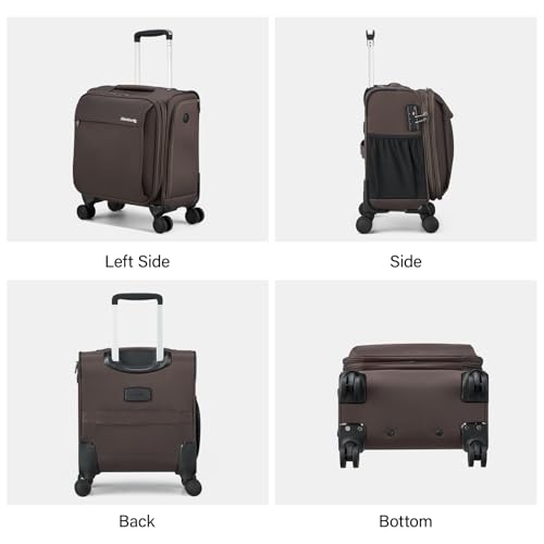 Hanke 16 Inch Underseat Carry On Luggage with Wheels Small Suitcase Softside Luggage Bags for Travel Lightweight Suitcases with Wheels Travel Luggage Personal Item for Men and Women.(Coffee)
