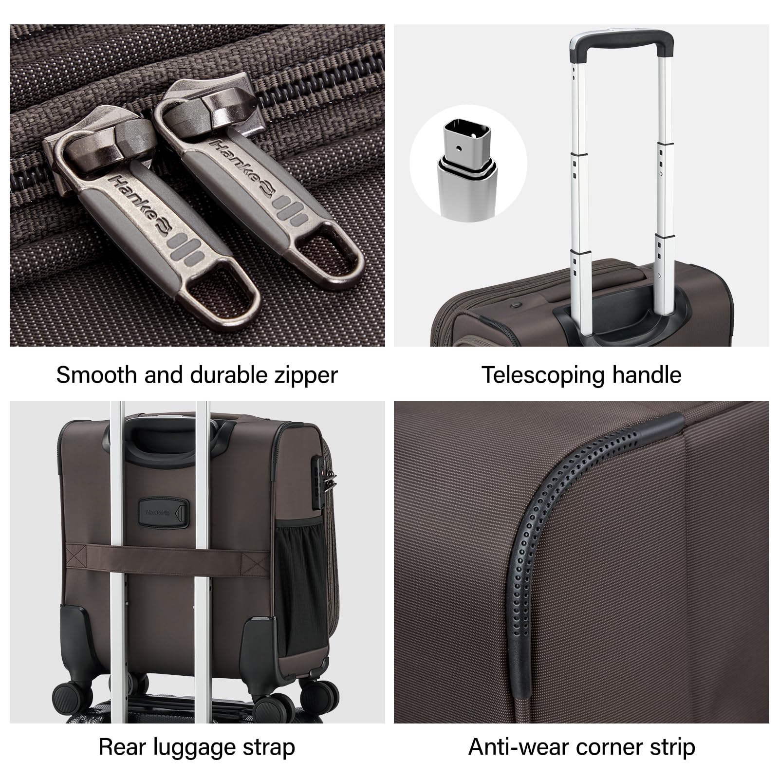 Hanke 16 Inch Underseat Carry On Luggage with Wheels Small Suitcase Softside Luggage Bags for Travel Lightweight Suitcases with Wheels Travel Luggage Personal Item for Men and Women.(Coffee)