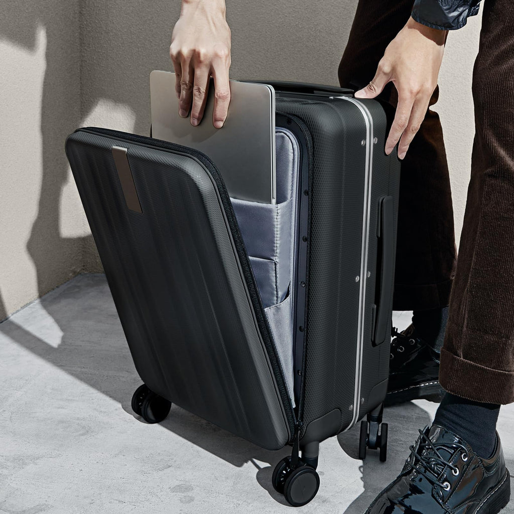 Hanke 20 Inch Carry On Luggage Hard Shell Suitcases with Wheels Luggage Suitcase Travel Luggage for Women Men Rolling Luggage Bags for Business Trip Weekender - Black