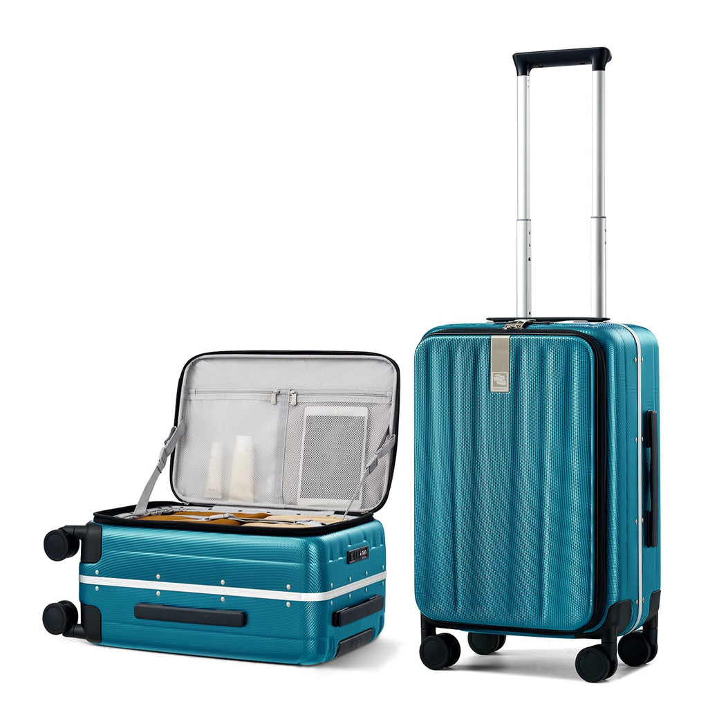 Hanke 20 Inch Carry On Luggage Hard Shell Top Opening Aluminum Frame Hardside Suitcase with Spinner Wheels, Durable Rolling Luggage for Men & Women Travel, Christmas & Birthday Gifts, Caribbean Blue