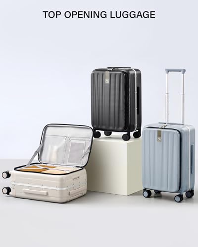Hanke 20 Inch Carry - On Luggage PC Hard Shell Suitcases for Travel Front Opening Aluminum Frame Travel Luggage Rolling Suitcase with Wheels for Women Man Gifts.(Jet Black)