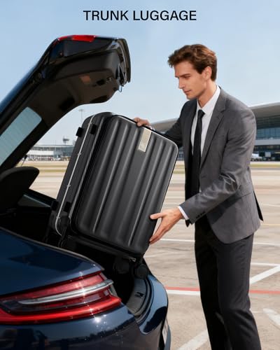 Hanke 20 Inch Carry - On Luggage PC Hard Shell Suitcases for Travel Front Opening Aluminum Frame Travel Luggage Rolling Suitcase with Wheels for Women Man Gifts.(Jet Black)