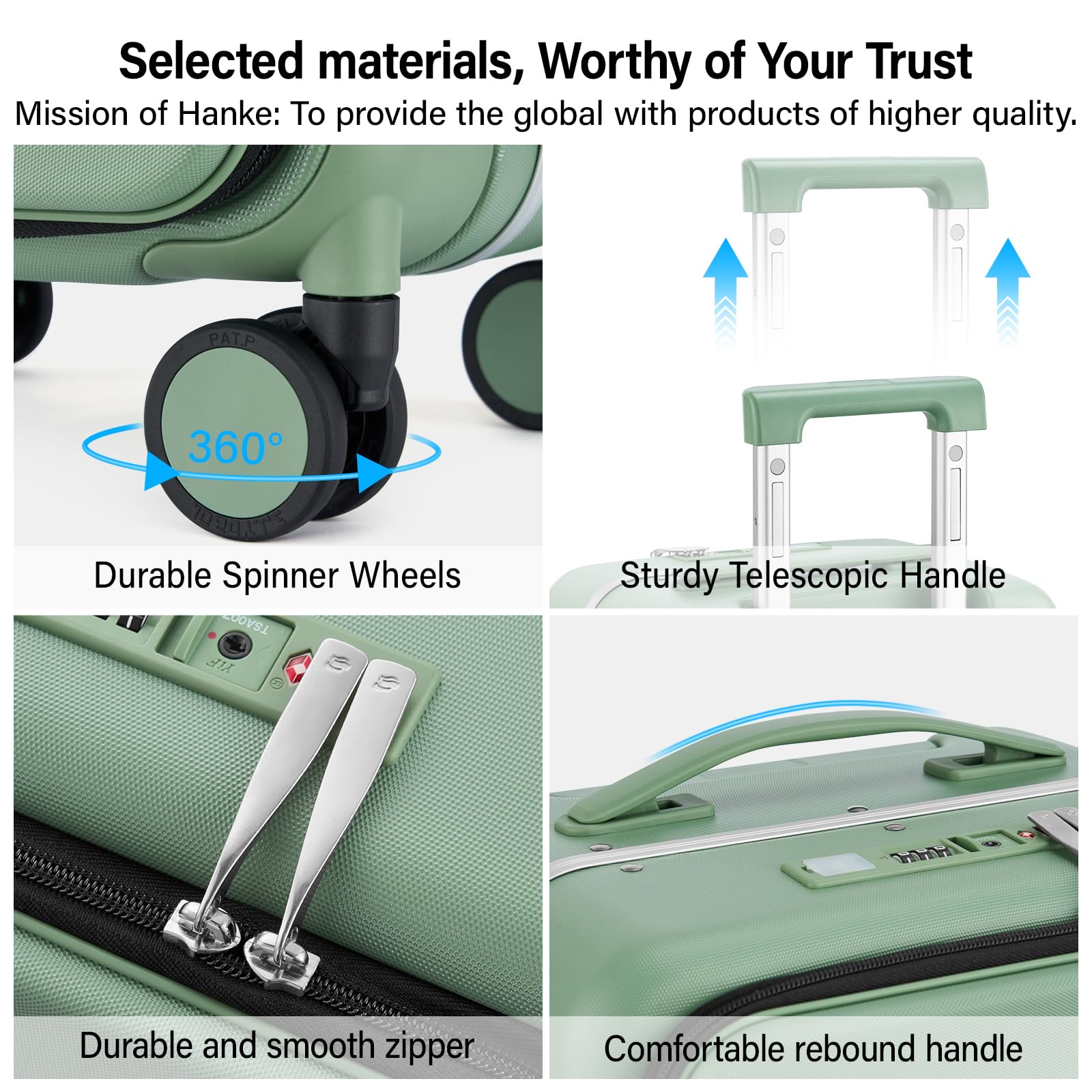 Hanke 20 Inch Carry On Luggage with Cup Holder and Charge,Top Opening Hard Shell Suitcases with Wheels and Dividers,Aluminum Frame Trunk Luggage Small Suitcase with Lock for Travel,Forest Green