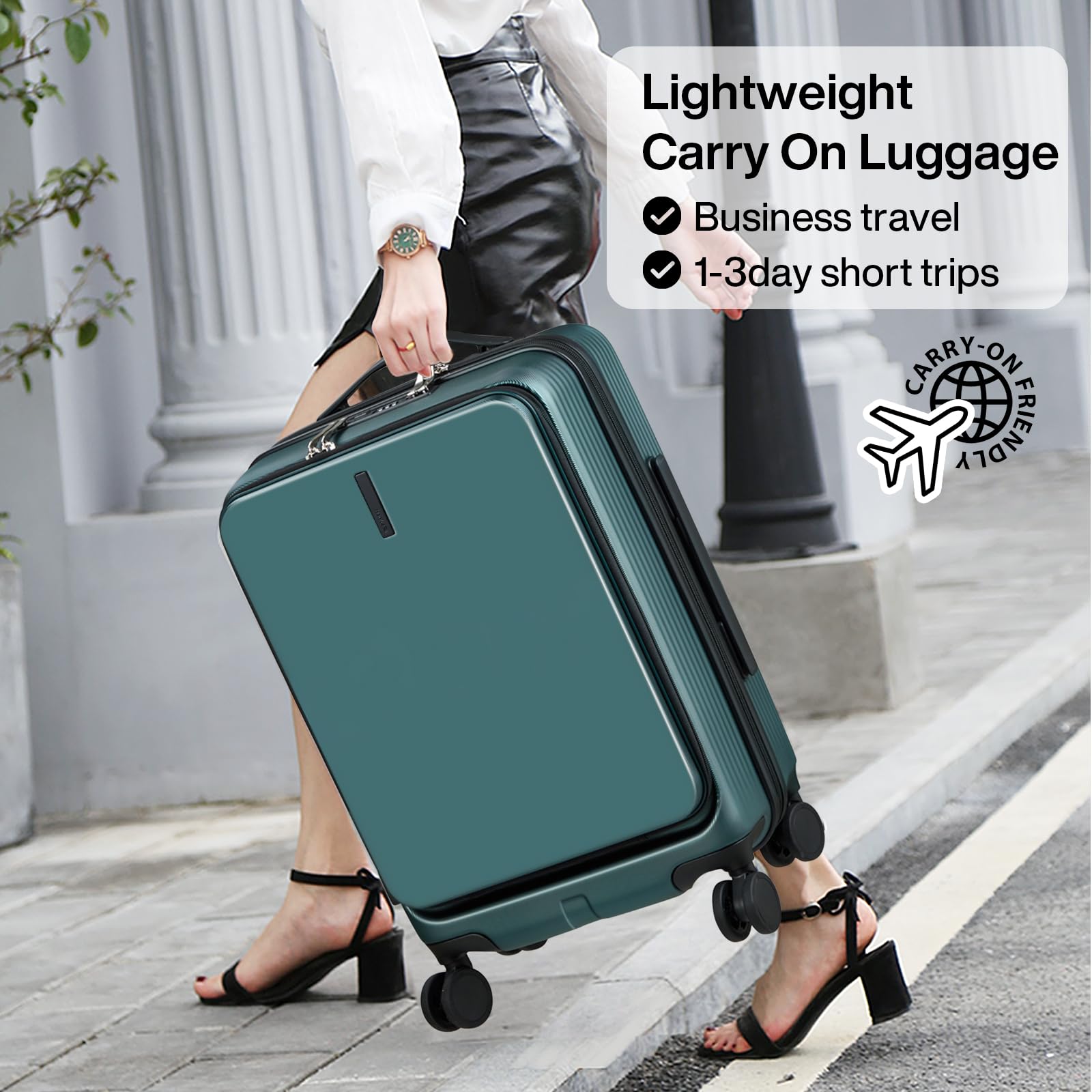 Hanke 20 Inch Carry On Luggage with Wheels, Hard Shell Suitcases TSA Approved Travel Luggage Carry - On Hard Case Luggage(Blackish Green)