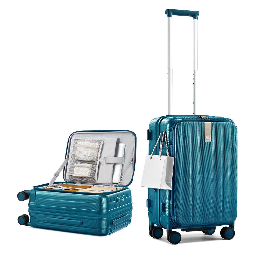 Hanke 20 Inch Expandable Carry On Luggage Airline Approved Top Opening Hard Shell Suitcases with Wheels Lightweight Travel Luggage Carry On Suitcase for Woman Men-Caribbean Blue