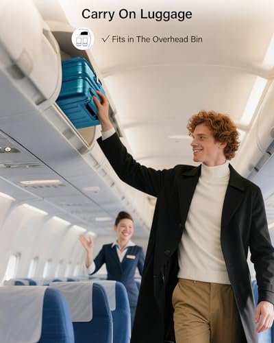 Hanke 20 Inch Expandable Carry On Luggage Airline Approved Top Opening Hard Shell Suitcases with Wheels Lightweight Travel Luggage Carry On Suitcase for Woman Men - Caribbean Blue