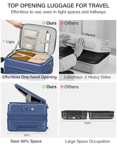 Hanke 20 Inch Expandable Carry On Luggage with Cup Holder 22x14x9 Airline Approved, Top Opening Hard Shell Suitcases with Wheels, Carry-On Travel Suitcase Trunk Luggage with Lock, Interstellar Blue