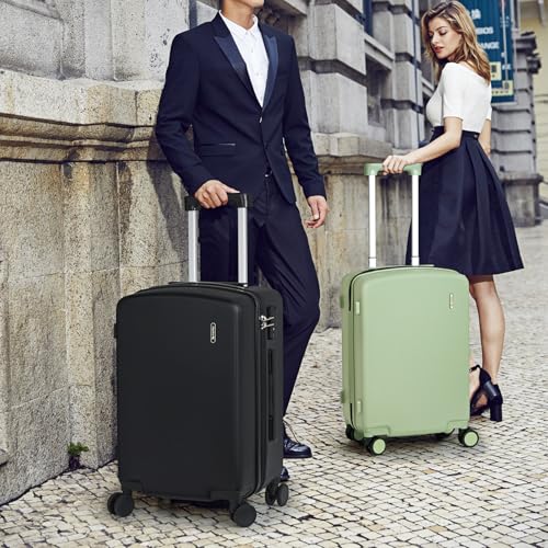 Hanke 20 Inch Hard Shell Suitcases with Spinner Wheels, Lightweight Carry On Luggage 22x14x9 Airline Approved Built - in TSA Lock, Durable Suitcase Rolling Luggage Carry - On Bag(Bamboo Green)