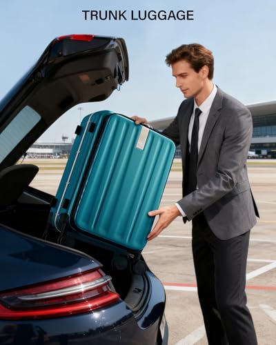 Hanke 24 Inch Checked Luggage Hard Shell Top Opening Aluminum Frame Hardside Medium Suitcase with Spinner Wheels, Durable Rolling Luggage for Men & Women Travel, Caribbean Blue