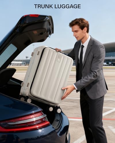 Hanke 24 Inch Checked Luggage PC Hard Case Luggage Top Opening Aluminum Frame Travel Luggage Suitcases with Wheels for Woman Men.(Ivory white)